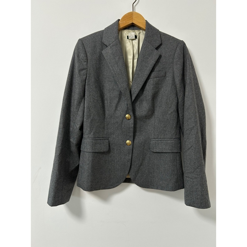 J. Crew Wool Blazer‎ Gray Gold Button Sport Coat Women Size 4 Preppy Old Money